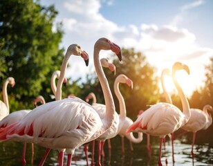 Naklejka premium Pink flamingos in a natural setting