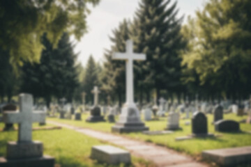 Blur public cemetery, a Christian burial place with a modern theme in the open air.