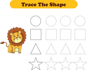 Tracing lines of different shape for kids with lions. Vector Illustration