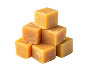 A pile of natural beeswax cubes isolated on a transparent background png