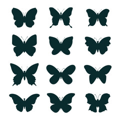 Set black outline butterfly isolated