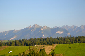 Panorama of the Tatra Mountains seen from the Jurgow, Poland. Summer time