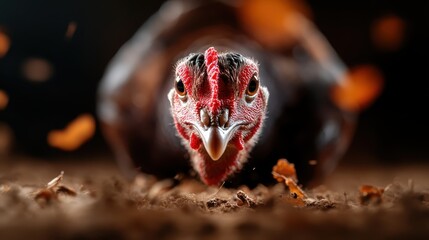 Obraz premium The powerful image features a close-up of a Muscovy duck, emphasizing its distinct coloration and expression against a rich, earthy background, capturing nature's beauty perfectly.