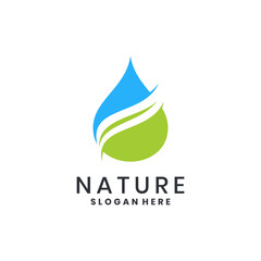 Abstract eco logo with water drops and leaves in wave style