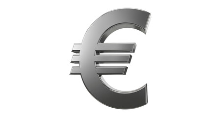 Fototapeta premium Euro sign, 3D silver, transperent png