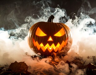 Halloween pumpkin with smoke