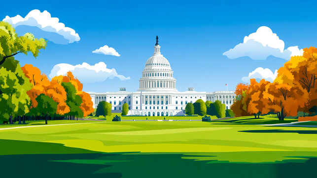 Cartoon vector-style view of the U.S. Capitol building