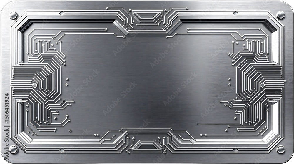 Poster abstract metal background featuring embedded circuit board design and technological elements
