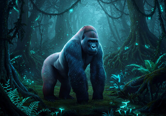 Majestic Gorilla in a Multicolored Jungle