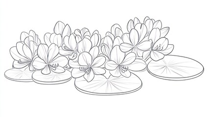 Elegant line drawing of water lilies