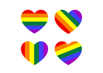 Rainbow heart shape image set, white background