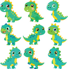 Obraz premium Charming Cartoon Dinosaurs Adorable Illustrations for Kids and Creative Designs, Dinosaur Clipart