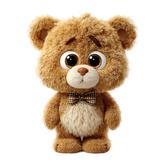 Cute Furry Teddy Bear With A Bow Tie Isolated On Transparent Background