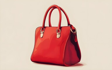  A stylish red handbag displayed against a neutral beige background, highlighting its bold color and elegant shape.