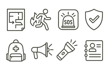 Emergency preparedness icons for safety and crisis management
