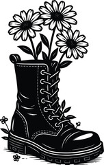 Boot floral design vector silhouette Cricut cut file for T-Shirt and decor