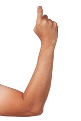 Male asian hand gestures isolated over the white background. pull trigger.