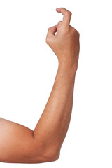 Male asian hand gestures isolated over the white background. pull trigger.