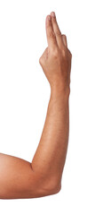 Male asian hand gestures isolated over the white background. pull trigger.