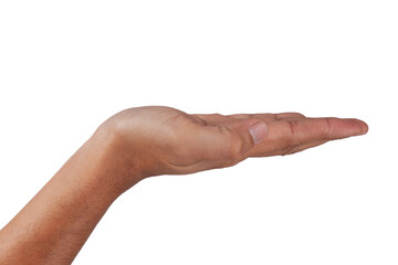 Male Asian hand gestures isolated over the white background .put on hand.