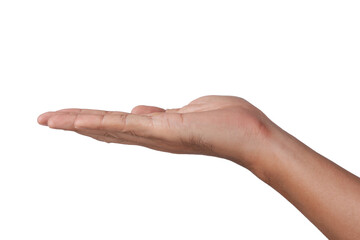 Male Asian hand gestures isolated over the white background .put on hand.