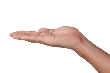Male Asian hand gestures isolated over the white background .put on hand.