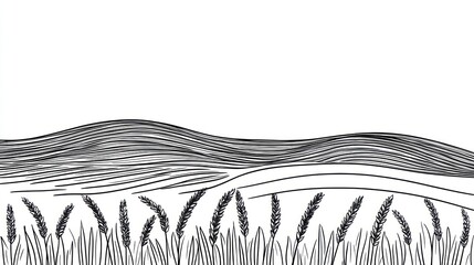 Simple line drawing of a field and hills (1)