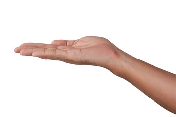 Male Asian hand gestures isolated over the white background .put on hand.