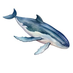 Obraz premium A blue whale is swimming in the ocean , isolated on white background.