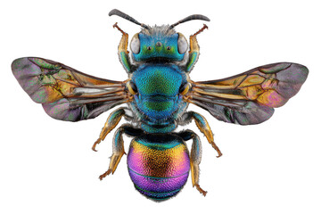 Vibrant iridescent bee macro photography Stunning detail of a metallic green and purple bee