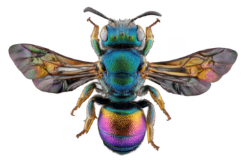 Vibrant iridescent bee macro photography Stunning detail of a metallic green and purple bee