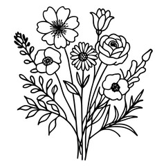 Elegant black and white floral bouquet vector illustration perfect for coloring books and designs