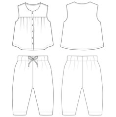  kids baby girl  sleeveless summer tops wide leg pants vector