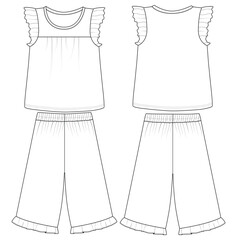  kids baby girl  sleeveless summer tops wide leg pants vector