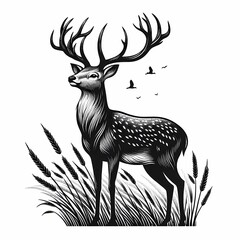 deer in the grass. Silhouette. 