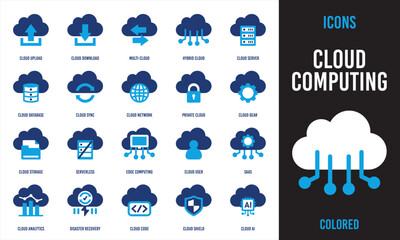 Obraz premium Cloud computing flat colored icon, suitable for storage, network, and tech themes.