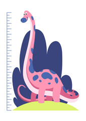 Height measure with growth ruler chart with cute cartoon dinosaur animal. Funny kids meter, wall scale to measure growth. Children room wall sticker as interior decor