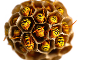 Close-up of Wasps in a Perfectly Formed Honeycomb Nest