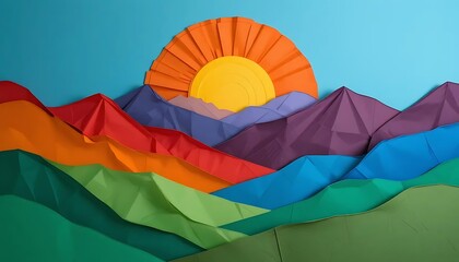Colorful Paper Mountains Sunset Landscape