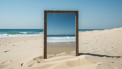 Wooden frame beach ocean reflection