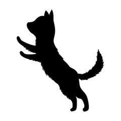 Cat silhouette. Black cat shape isolated on white background. Hand drawn illustration, flat design. Vector kitty jumps