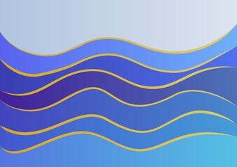 abstract blue wave background with golden lines