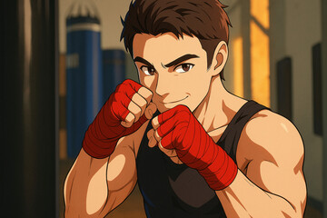 Boxer ready to fight with red boxing gloves