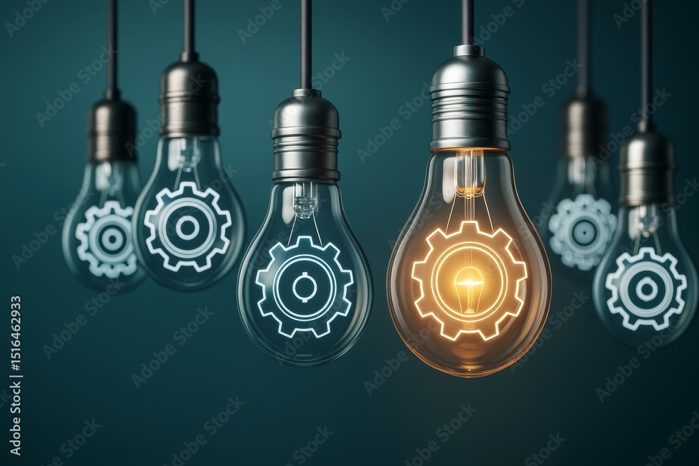 Aufkleber illuminated light bulb with gear icon among others symbolizing innovation and creativity in business