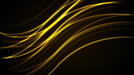 Bright yellow neon waves abstract technology background