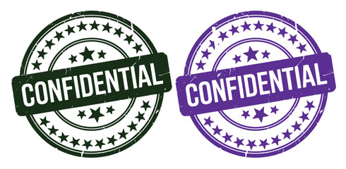 Fototapeta premium Set of Green & Purple 'CONFIDENTIAL' Rubber Stamp Illustrations Distressed Grunge Vector