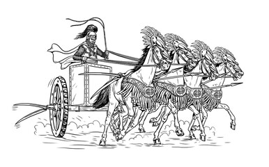 Seleucid Chariot. Historical drawing with ancient warriors. 