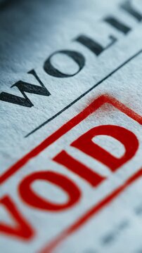 Macro shot of the word Holiday on paper with a red VOID stamp emphasizing concepts of cancellation and invalidation.