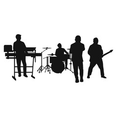 Silhouetted Band Performing Music on Stage in Concert Style