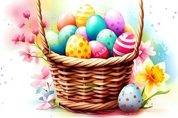 Fototapeta premium Delightful Easter Basket brimming with Colorful Eggs